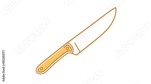 Chef knife illustration with golden outline and transparent background