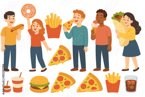 People enjoying unhealthy fast food