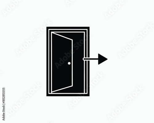 Black Icon of Open Door with an Arrow Pointing Outward exit direction