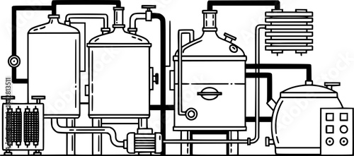 Illustration of brewing tanks and equipment, perfect for beverag
