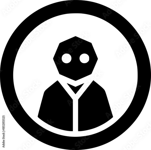 Monochrome emblem showcasing a stylized silhouette within a circ
