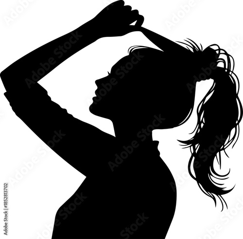 Silhouette of Woman Adjusting Ponytail Hair Concept Vector Illustration