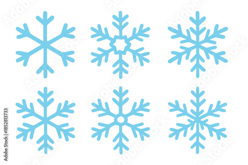 Six Glowing Blue Snowflakes on a Dark Background