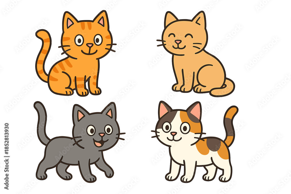 Obraz premium Four Cartoon Cats on a Gradient Background