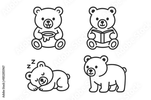 Cute Teddy Bear Icons Set