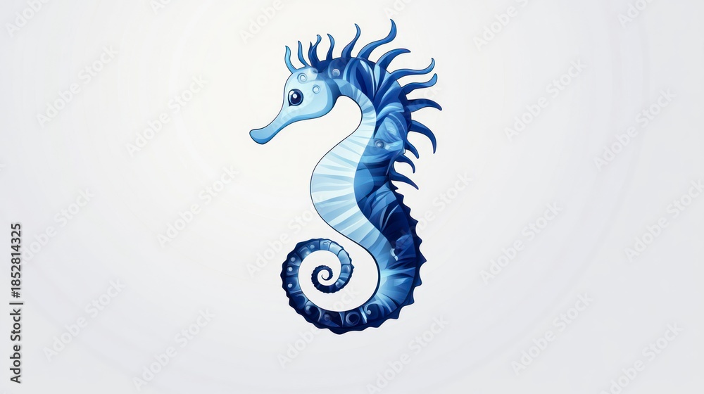 Fototapeta premium Artistic depiction of a vibrant blue seahorse against a clean white background