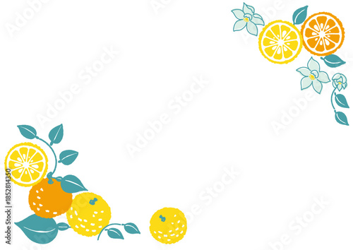 レトロ風のシンプルでポップな柚子のイラスト　コーナー　横