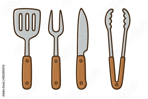 Barbecue Utensils on a Wooden Background