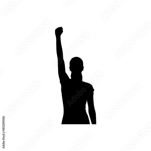 Silhouette of a person raising their fist isolated on transparent background