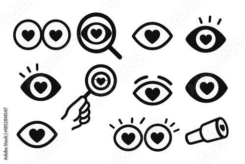 Love eyes and heart symbols in a dark background