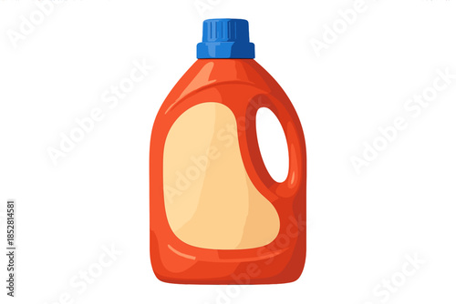 Orange laundry detergent bottle with blue cap and blank label