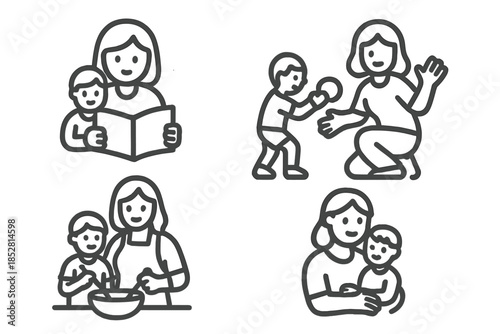 Set of icons depicting mother-child bonding activities