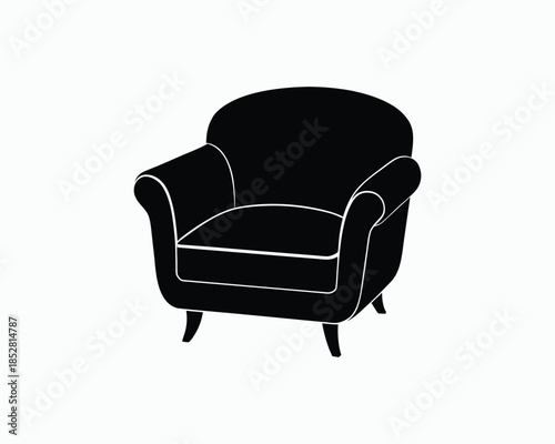Black Silhouette of a Classic Armchair with Rolled Arms on White Background furniture black and white