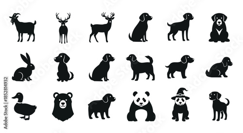 Collection of animal silhouettes on white background vector
