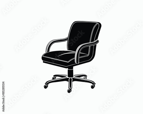 Black silhouette of an office swivel chair with wheels and armrests office chair furniture