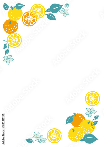 レトロ風のシンプルでポップな柚子のイラスト　コーナー　縦