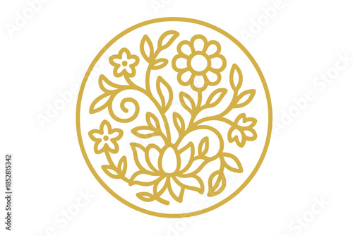 Golden floral emblem with a gradient background