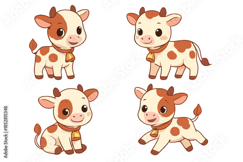 Cute cartoon calves with bells