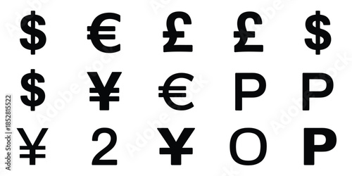 Dollar and euro currency icon set featuring minimalist financial symbols, clean money graphics, banking and economic vector illustrations, currency signs for financial apps, 