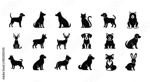 Collection of animal silhouettes on white background vector