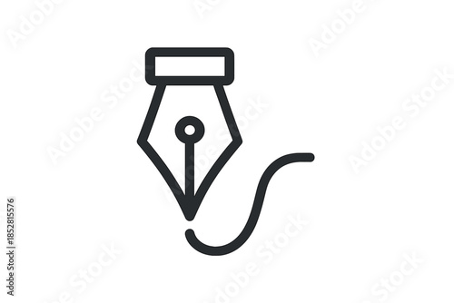 Fountain pen icon with flowing ink on grey background