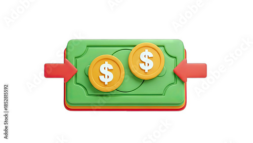 Money Transfer: Arrows with Dollar Coins and Banknote