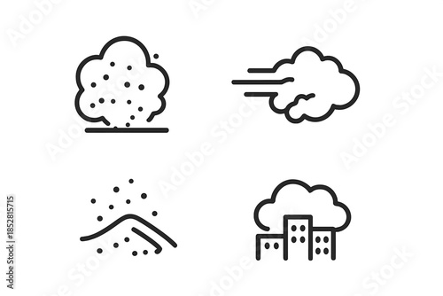 Weather Icons - Cloudy, Windy, Snowfall, and City Rain