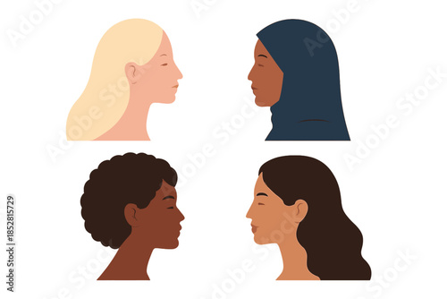 Diverse women's faces looking at each other