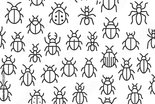 Seamless Pattern of Outline Insects on Dark Background