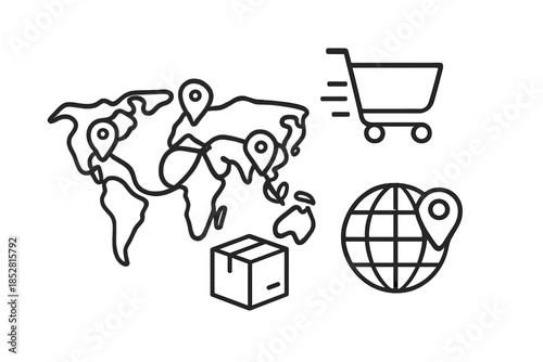 Global logistics and shipping icons