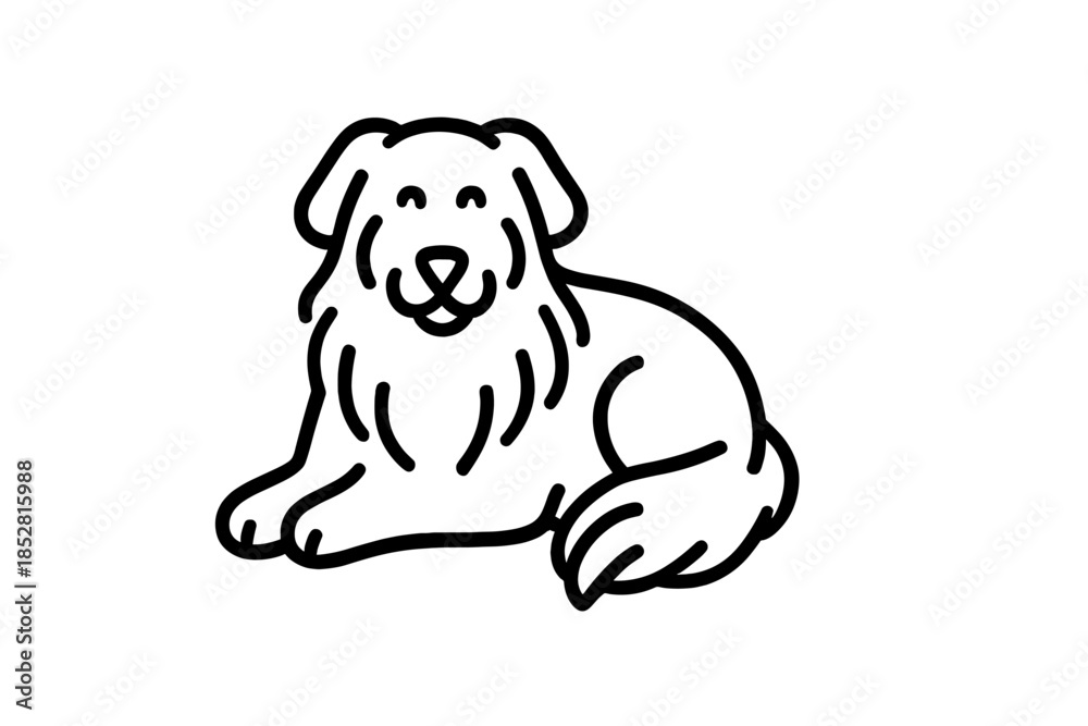Fototapeta premium Line art of a fluffy dog laying down