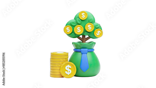 Money Tree Growing from Bag with Coins - Investment Concept