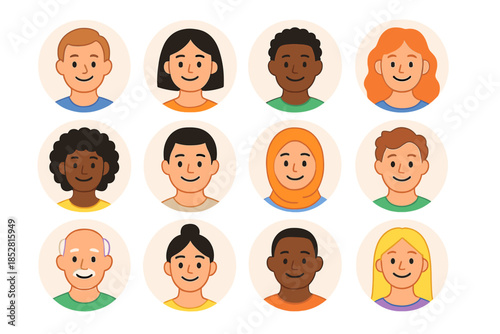 Diverse cartoon avatars in a grid