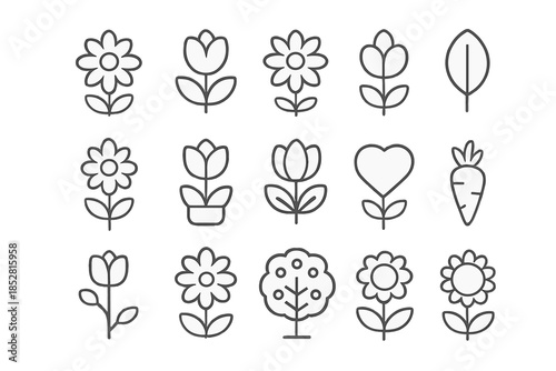 Collection of white outline icons on a dark background