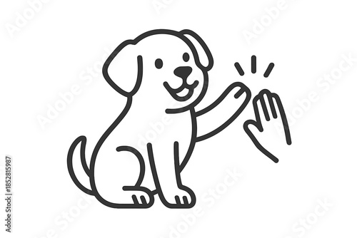 Dog giving a high five to a human hand
