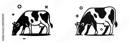 Vector illustration of grazing cows in a minimalist design style