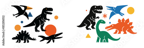 Vibrant vector art of dinosaurs and prehistoric creatures