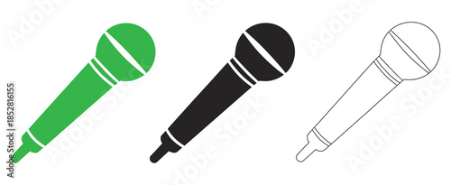 Microphone silhouette icons collection, including minimal music and audio symbols, ideal for recording studios, podcasts