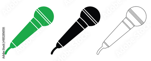 Microphone silhouette vector icon set, featuring minimal music and audio symbols, perfect for sound design