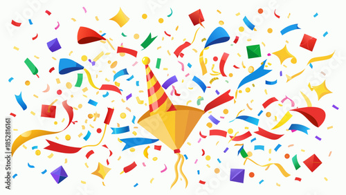 Celebratory confetti with party hat