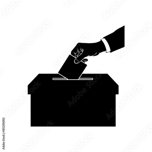 Hand placing ballot in box isolated on transparent background