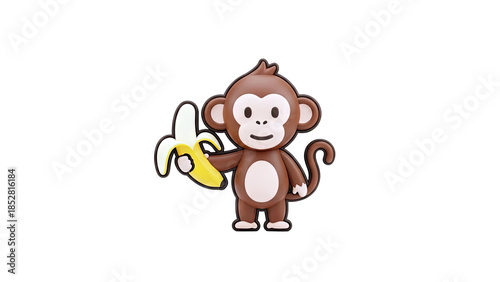 Monkey Holding Banana on White Background