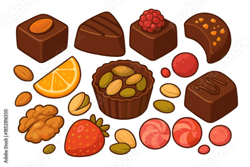 Assortment of Chocolates and Sweets with Nuts and Fruits