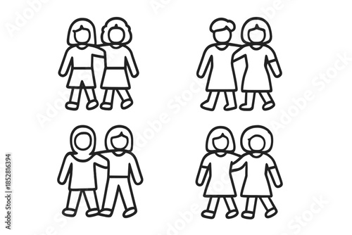 Four pairs of diverse women icons against a grey background