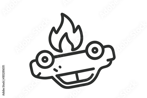 Cartoon car on fire icon