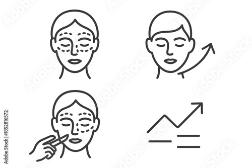 Cosmetic surgery icons showing before and after transformation