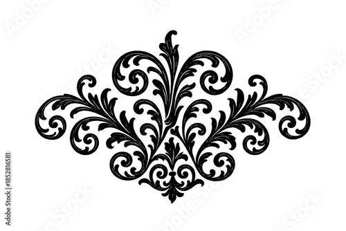 Elegant Black Baroque Flourish on Dark Gray Background
