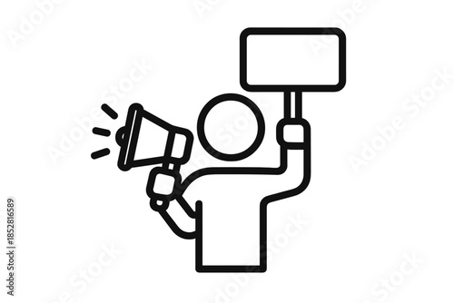 Protester with Megaphone and Sign Icon