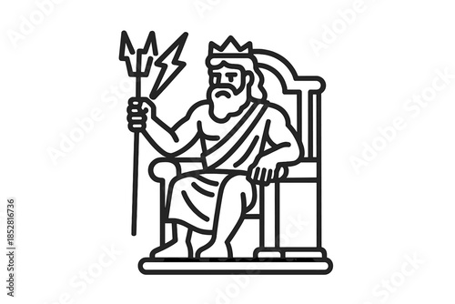 Zeus on throne with lightning bolt and trident icon outline