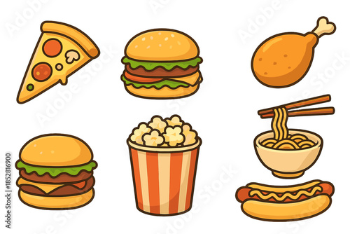 Obraz na płótnie Cartoon fast food icons on a brown gradient background